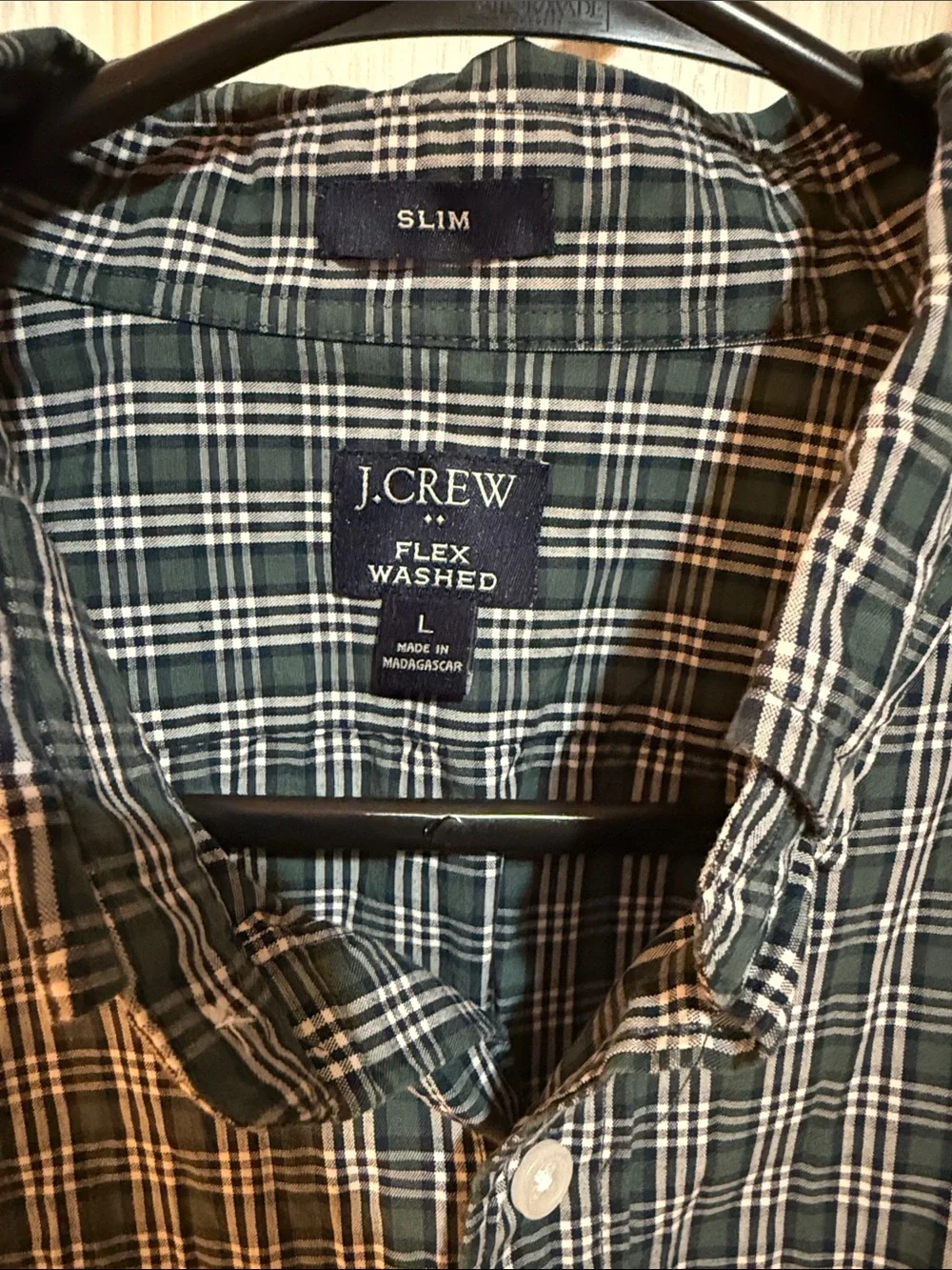 J. Crew Men’s Slim Fit Green and White Plaid Button-Down Shirt